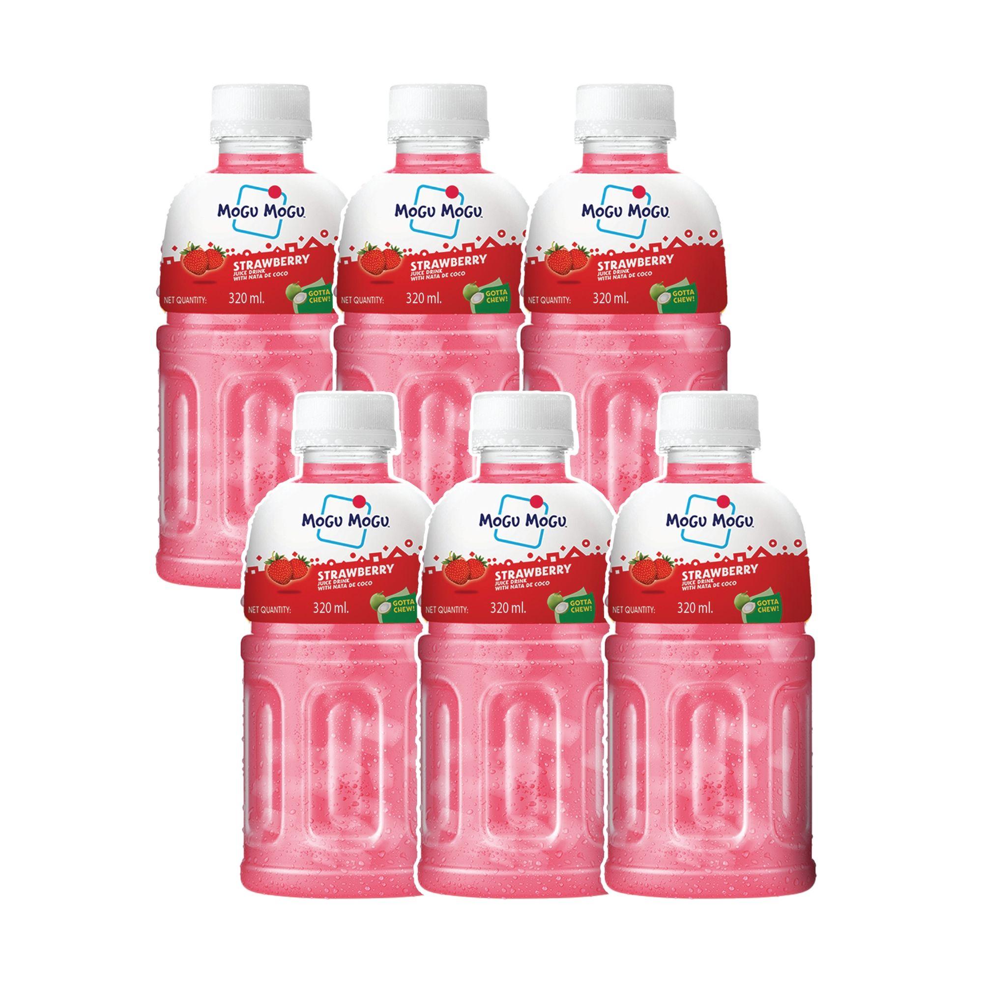 Mogu Mogu Strawberry Juice 25% with Nata De Coco 320ml (Pack of 6)