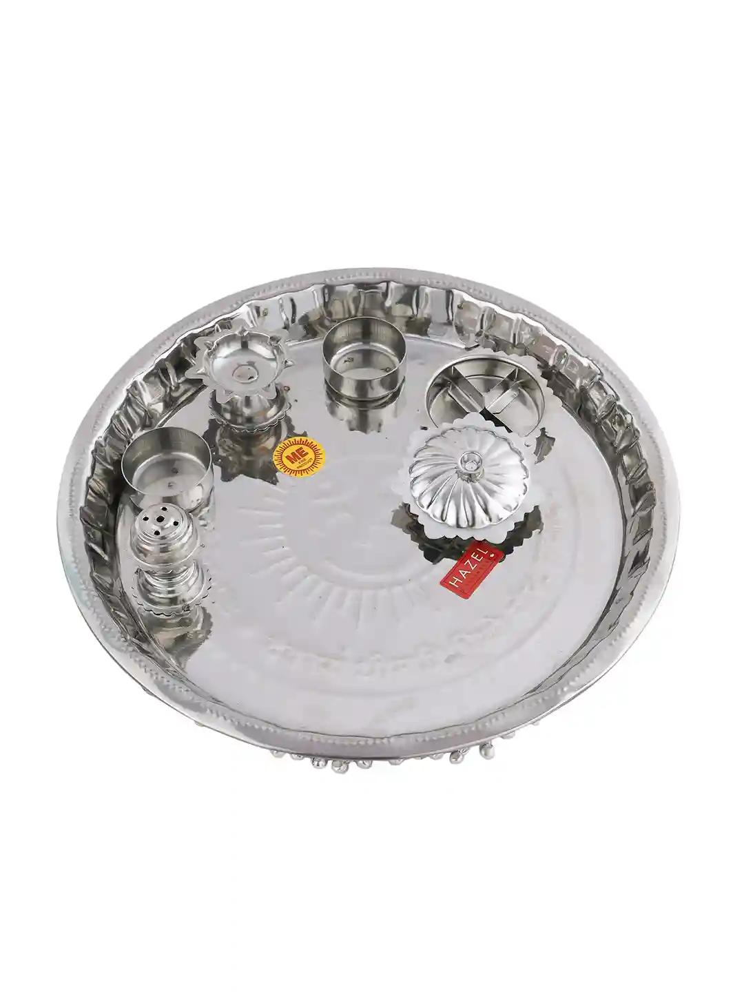 HAZEL Steel Pooja Thali (Silver_2.5 x 25 x25 cm)