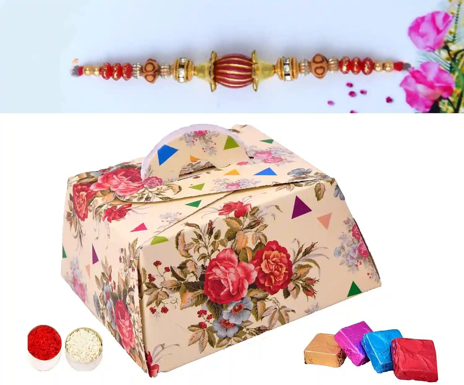 MANTOUSS Rakhi For Brother With Gift-Handmade Paper Box With Chocolate+Rakhi For brothers Roli+Chawal