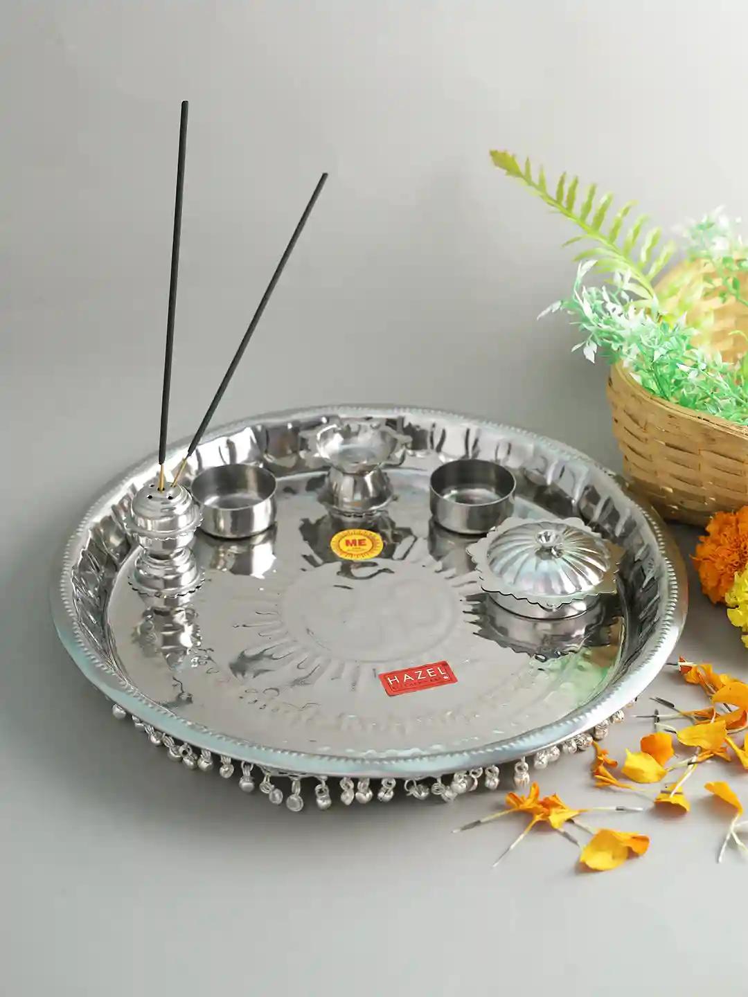 HAZEL Steel Pooja Thali (Silver_2.5 x 25 x25 cm)