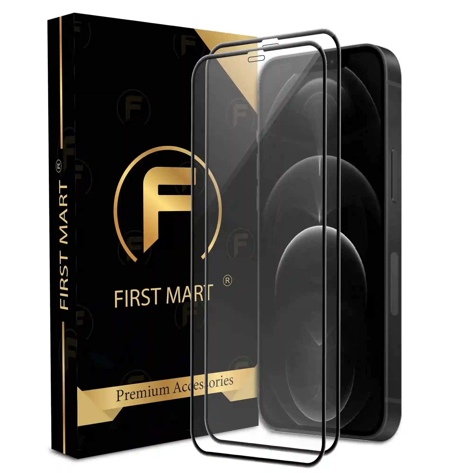 FIRST MART Premium Tempered Glass for iPhone 12 Pro Max with Edge to Edge Coverage and Easy Installation Kit, Pack of 2