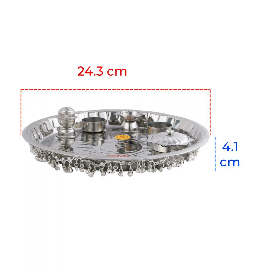 HAZEL Steel Pooja Thali (Silver_2.5 x 25 x25 cm)