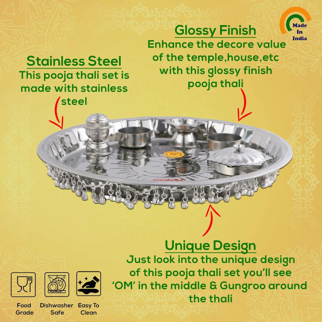 HAZEL Steel Pooja Thali (Silver_2.5 x 25 x25 cm)