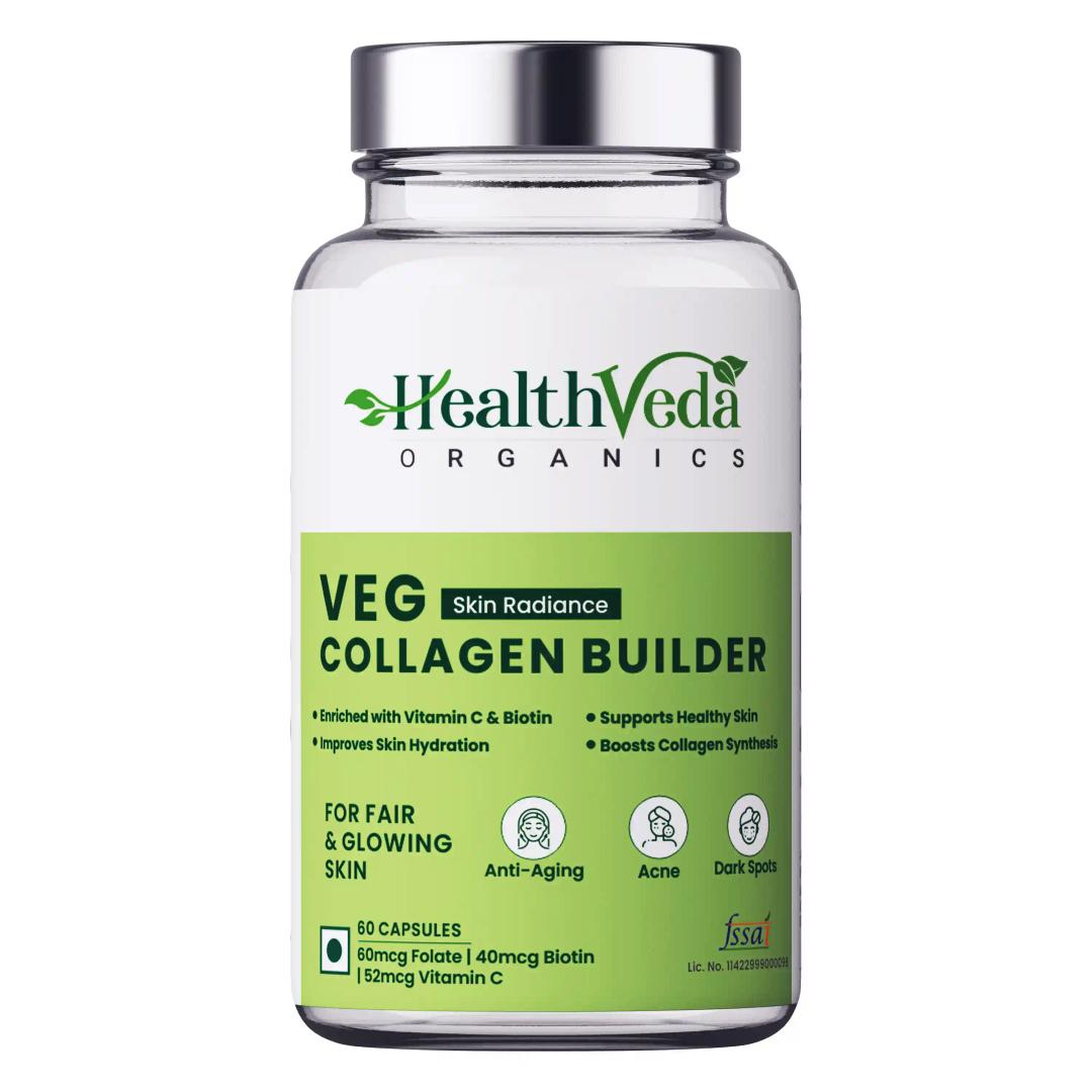 Health Veda Organics Plant Based Skin Radiance Collagen Builder Capsules for Healthy Skin, Stronger Hair & Nails, 60 Veg Capsules