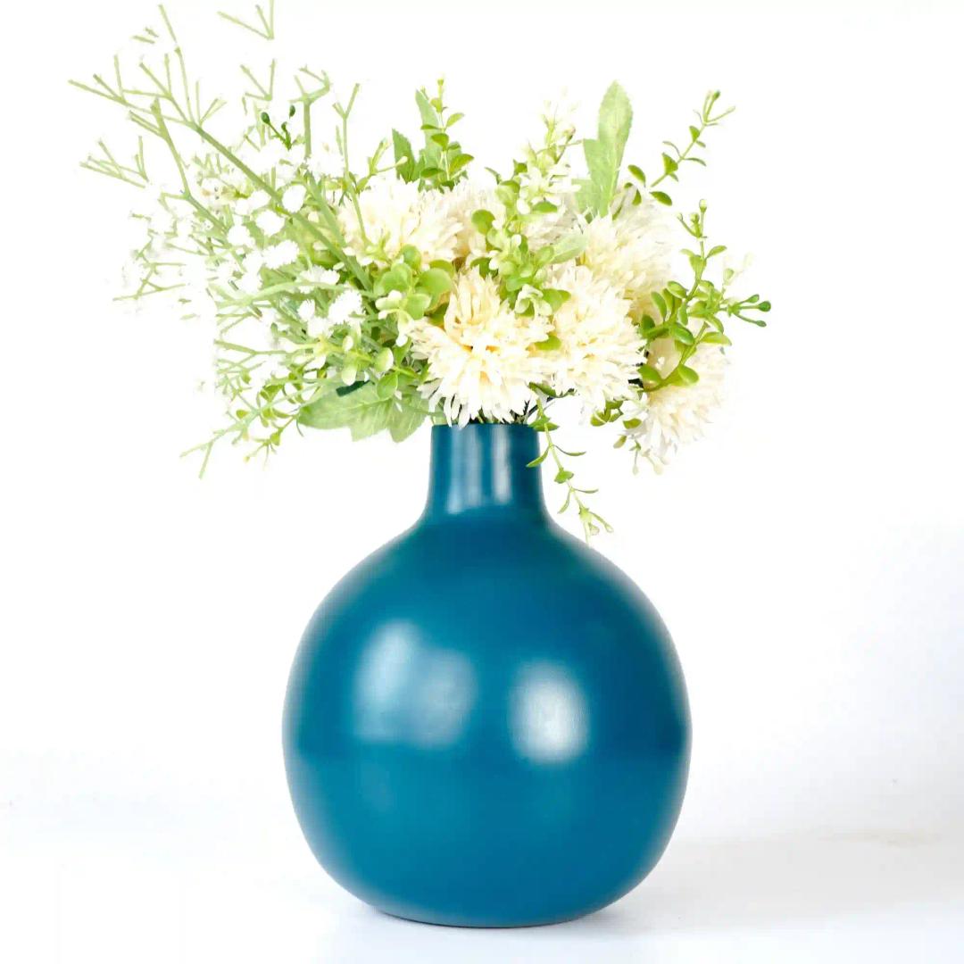 Behoma Metal Flower Vase for Home Decor| Decoration Item for Living Room Office| Table Decorative Flower Pot for Gifting 1Pcs Opal Blue(Flower not Included)