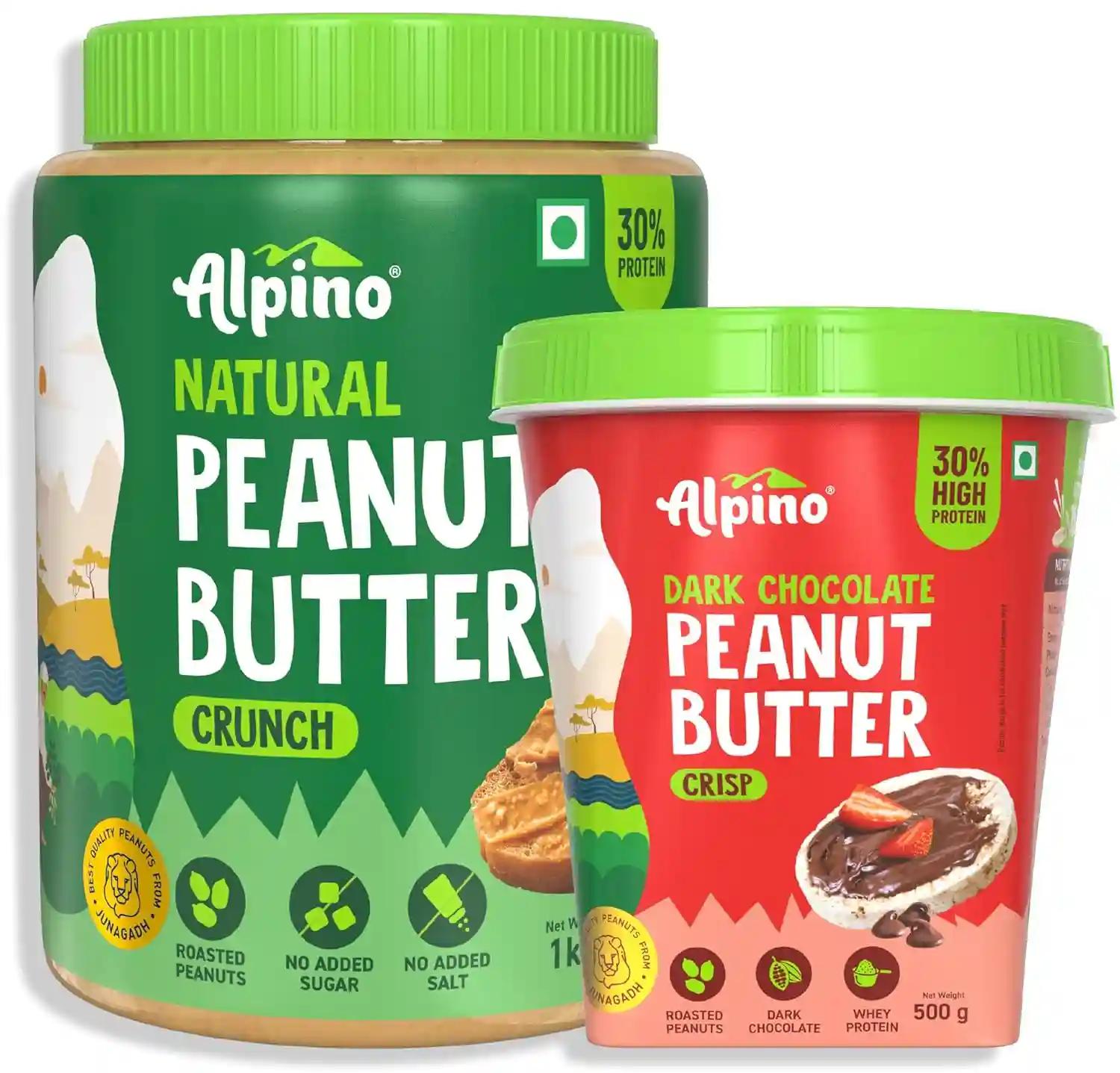 Alpino Health Foods High Protein Natural and Dark Chocolate Peanut Butter Combo