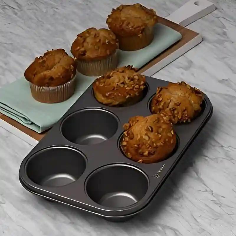 KHUSHIYA ENTERPRISE 6 Cup Muffin Pan, Non-Stick Baking Pans, Easy to Clean and Perfect for Making Jumbo Muffins Cup Cake (Black)