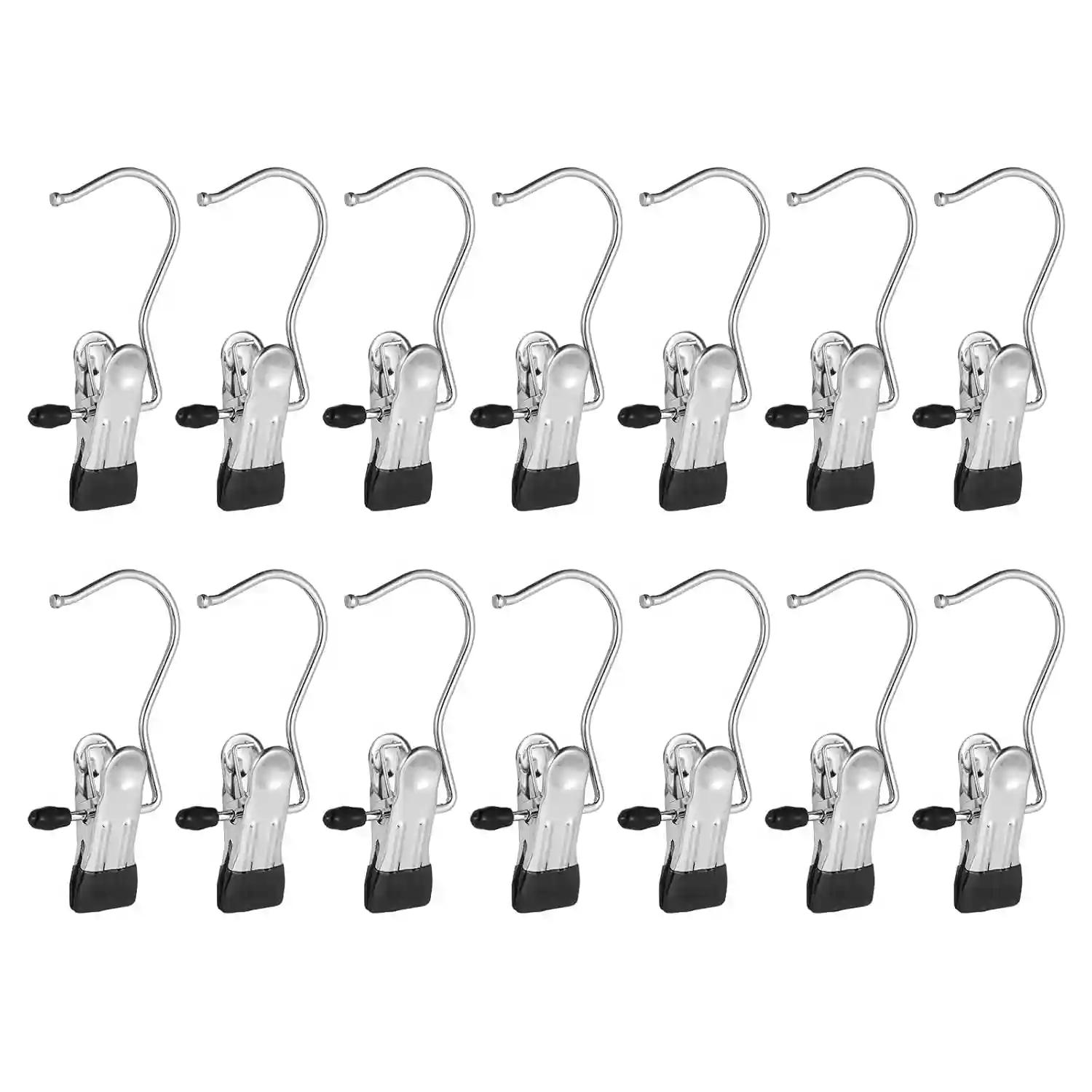 Multipurpose Clip Hook Hanger - Hanging Clips for Clothes - Laundry Clips with Hooks - Stainless Steel Clip Hanger for Clothing, Glove, Shoe, Garment, Photos and Home Decoration (Pack of 4)