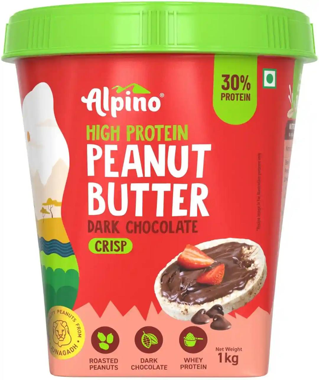 Alpino Health Foods High Protein Dark Chocolate Peanut Butter Crisp 1kg - Roasted Peanuts, Dark Chocolate, Whey Protein & Pea Protein – 30g Protein, Gluten Free - High Protein Peanut Butter Crispy