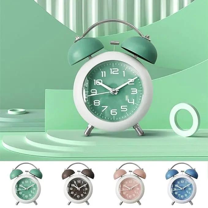 Alarm Clock with Night Light for Bedroom Mechanical Classic Retro Double Bell Alarm Clock,Silent Motion,High Volume Bedside Luminous Alarm,Suitable For Students And Children's(TWIN ALARAM CLOCK GREEN)