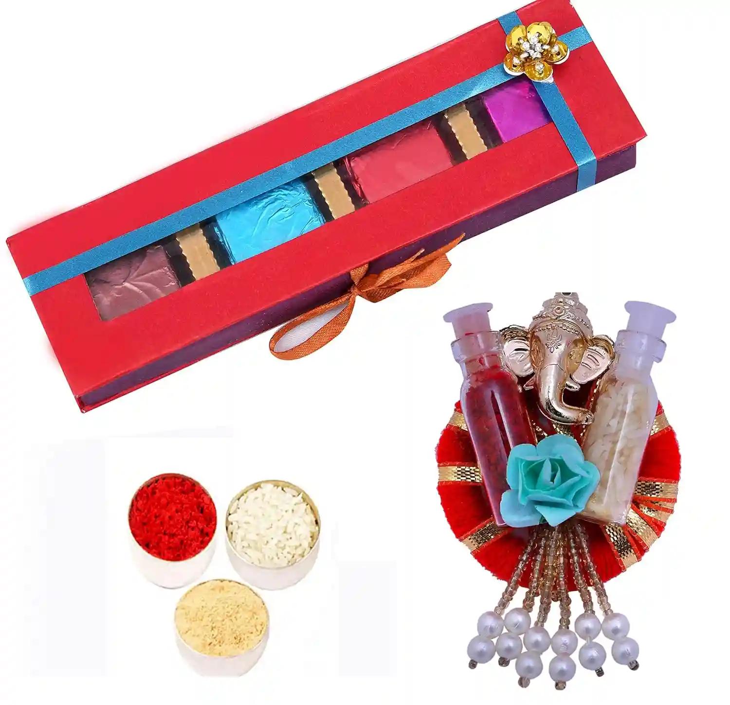 Bhaiya dooj roli chawal/Bhaiya dooj gift for brother/bhaiya dooj roli chawal/bhai dooj tikka set/bhai dooj gifts for brother/bhai dooj-Chocolate box+roli chawal chandan+Roli chawal platter/Pooja Thali