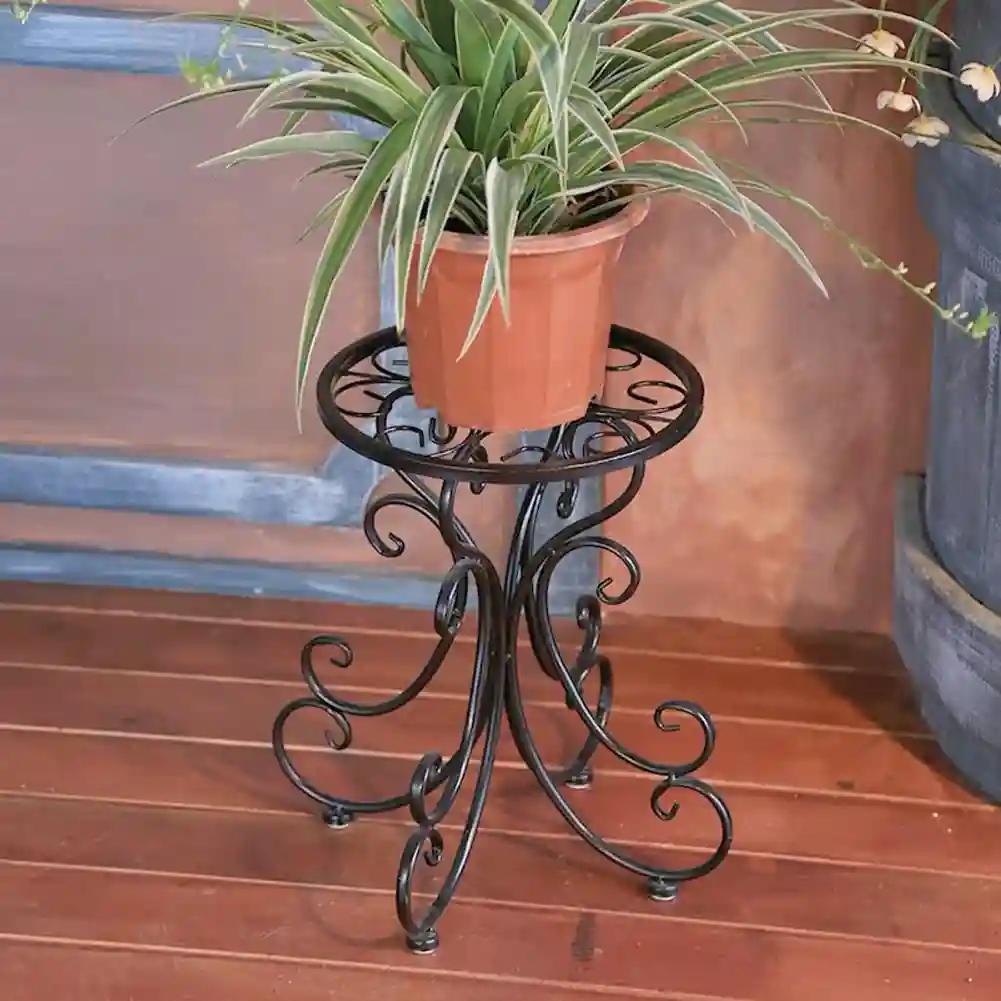 AMASS HANDICRAFTS Metal Plant Stand/Flower Pot Holder/Racks Shelves/Patio Indoor - Outdoor/Garden Displaying Organizer/Wrought Iron/Flowers Planters Shelf (1 Tier) (Black)