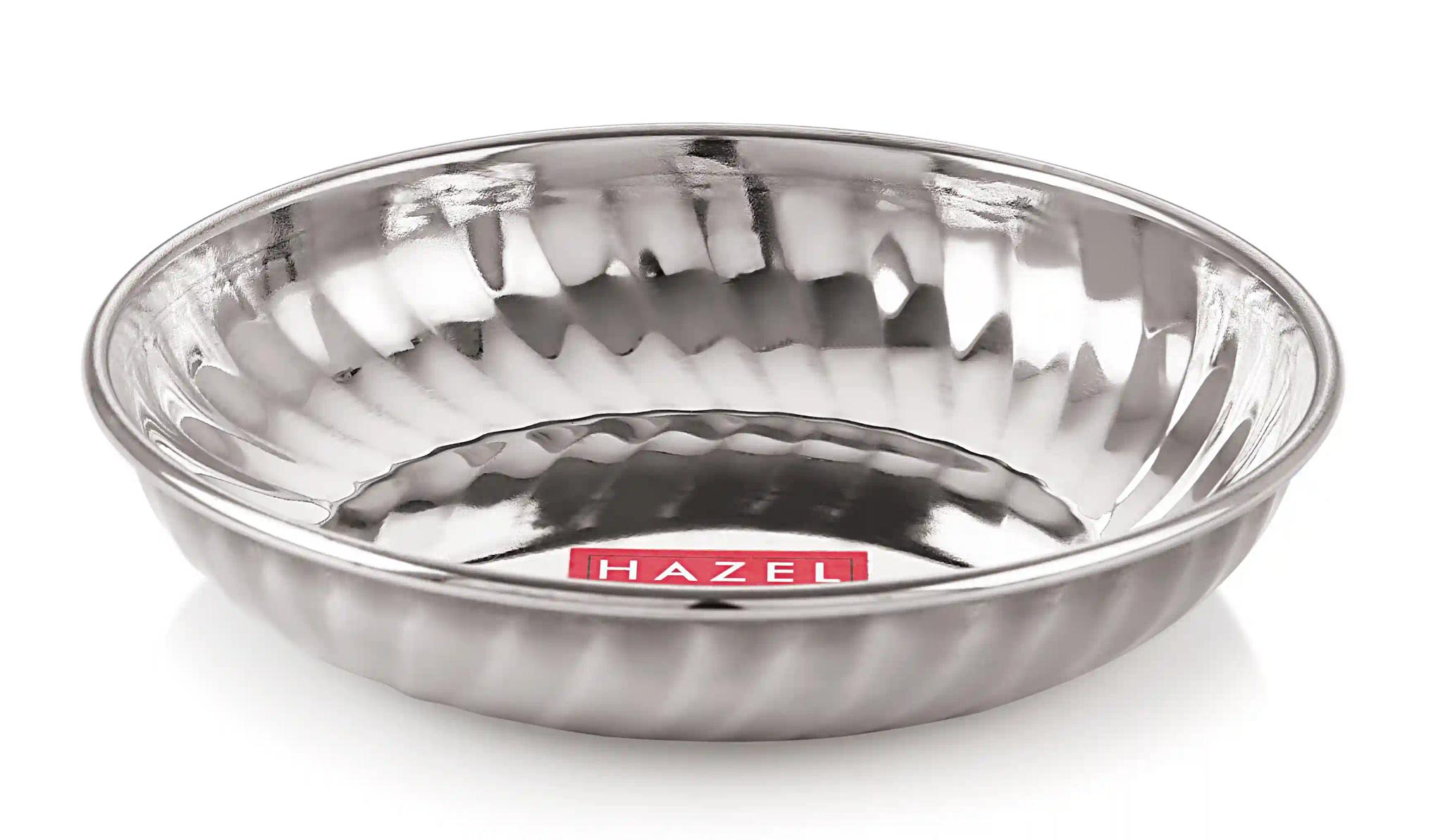 HAZEL Stainless Steel Serving Sweet Dish Dessert Plate, Set of 4, 310 ML Each, Silver