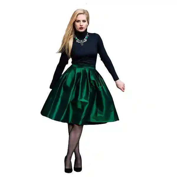 Handmade Emerald Green Silk Taffeta Skirt - Perfect for Evening, Wedding, Cocktail, & Formal Events-S