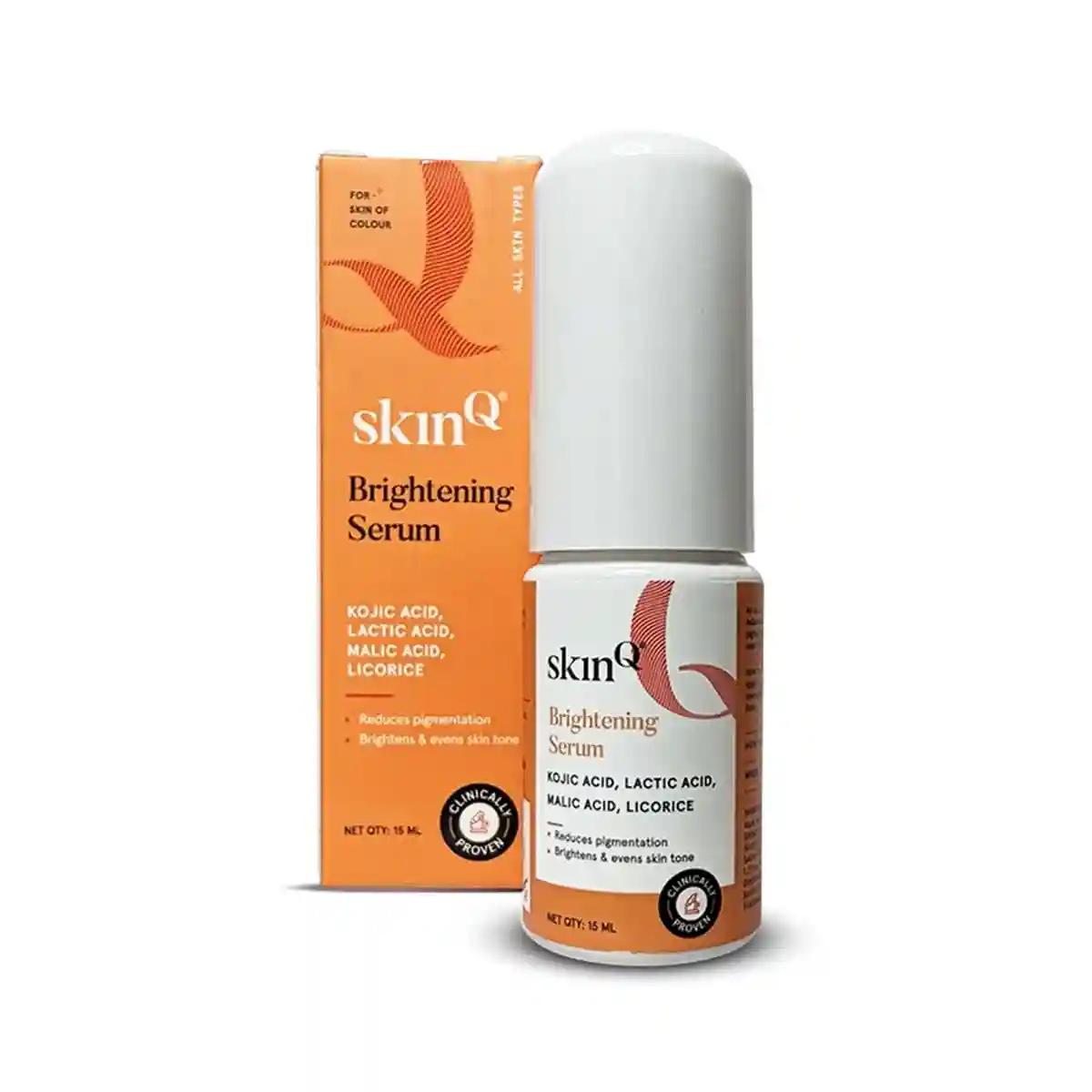 SkinQ Face Brightening Serum with Licorice & Lactic Acid | AHA Based Face Serum for Tan, Pigmentation & Dark Spots | Exfoliates & Brightens | Helps Repair Sun-Damaged Skin | Women & Men (15 ML)