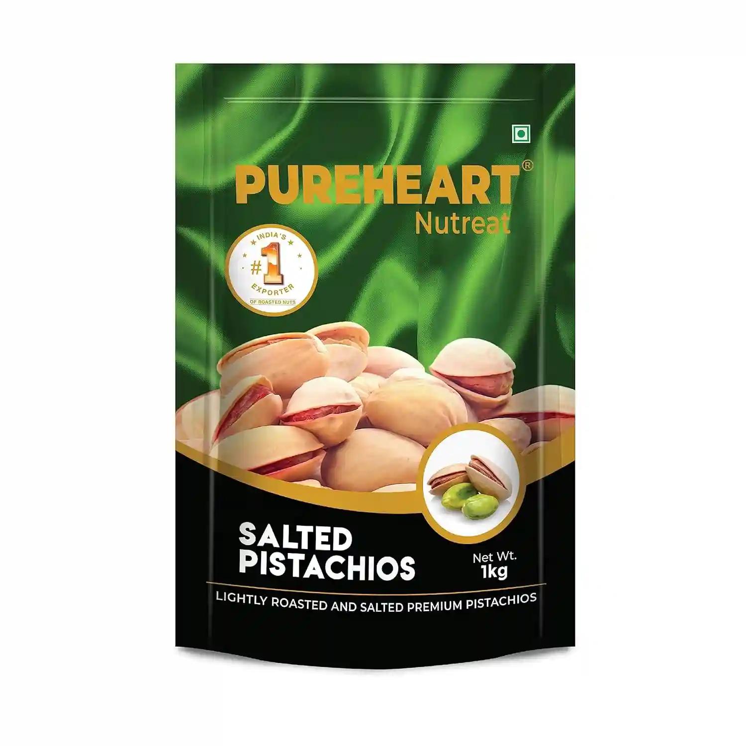 PUREHEART Nutreat Salted Pistachios 1 Kg Natural Premium Lightly Roasted Pista/Dry Fruit - Delicious & Crunchy - Resealable Pouch