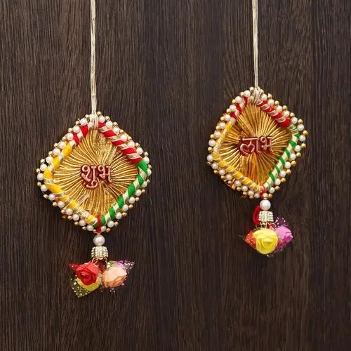 WEBELKART Premium Designer Shubh Labh Wall Hanging for Wall, Door, Diwali Decor- (6" x 4") Pack of 2