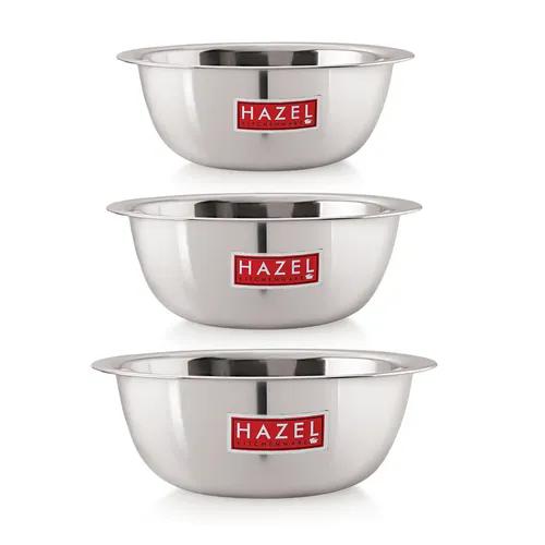 HAZEL Stainless Steel Mixing Bowl | Mixing Bowl for Cake Batter | Kitchen and Baking Accessories Items, Set of 3, 1100 ML, 1500 ML, 2730 ML