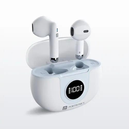 Portronics Harmonics Twins S8 True Wireless in Ear Earbuds with 30Hrs Playtime, Digital Display, BT V5.3, 13mm Dynamic Drivers, IPX4, Voice Assistant, Rapid Charging, Type C Port(White)