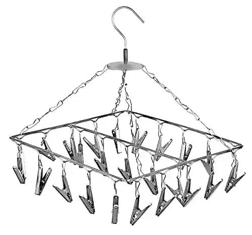 Houseware Cloth Hanger for Cloth Drying | 25 Clips | Stainless Steel | Balcony Roof Mount Clips Hanger