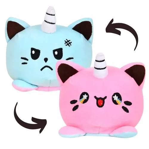 DEARJOY Reversible Happy & Sad Cat Soft Toy (Blue and Pink)