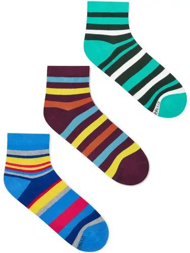 DYNAMOCKS Men's and Women's Combed Cotton Ankle Length Socks (Pack of 3) (Multicolour, Free Size)_Stripes_2_5_18