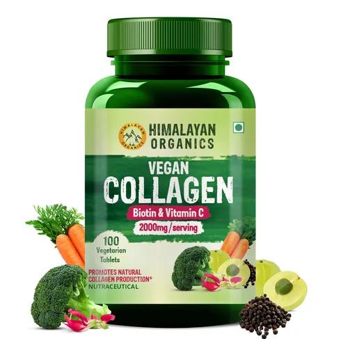 Himalayan Organics Vegan Collagen 2000Mg With Biotin And Vitamin C | Good For Glowing Skin | Healthy Hair And Nail - 100 Veg Tablets