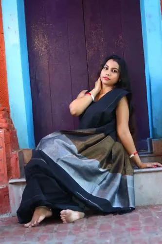 Pure Cotton Handloom Saree  - Black