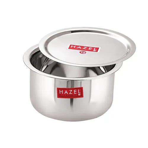 HAZEL Alfa Stainless Steel Tope Patila with Lid Premium Heavy Gauge Flat Bottom Boiling Vessels Bhagona Dekchi, 19.5 cm, 1.8 Litre, Silver