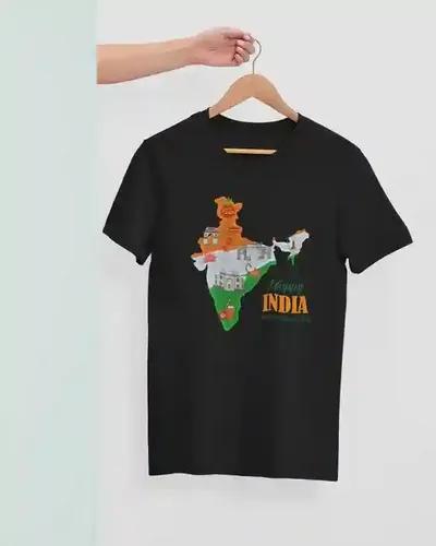 Tricolor Map Tee for Men: Celebrate India's Heritage - S