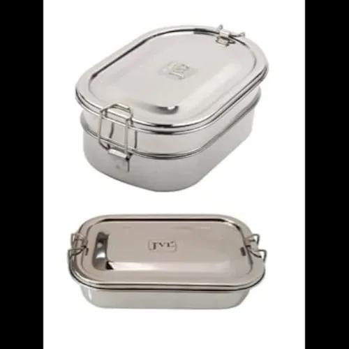 Jvl Stainless Steel Rectangular & Kar Shape Single & Double Layer Not Leak Proof Lunch Box With Inner Plate - Set Of 2