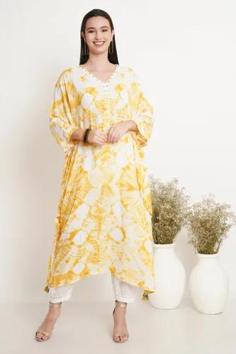 Mustard Yellow Pole Tie Dye Kaftan - X-Small