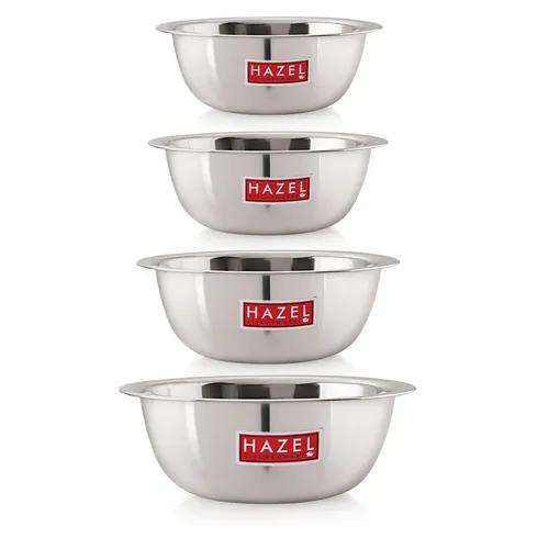 HAZEL Stainless Steel Mixing Bowl | Mixing Bowl for Cake Batter | Kitchen and Baking Accessories Items, Set of 4, 1500 ML, 2730 ML, 3300 ML, 4100 ML