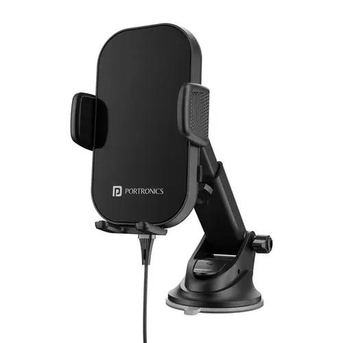 Portronics Charge Clamp 3 Wireless Car Charger with 15 Watts Fast Charging (Qi Compatible), Free Type-C Cable, 360° Rotation, for iPhone & Android Smartphones (Black)