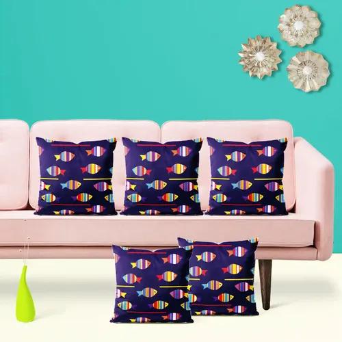 ArtzFolio Colourful Fishes | Decorative Cushion Cover for Bedroom & Living Room | Cotton Canvas Fabric | 12 x 12 inch (30 x 30 cms); Single Piece