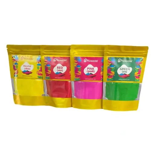 Pujahome Holi Herbal Gulal Color for Kids & Adults. Natural Fragrance Soft Gulal with Non-Toxic Scent for Holi Parties and Puja. 100 Gram Each (Pack of 4 Colors)