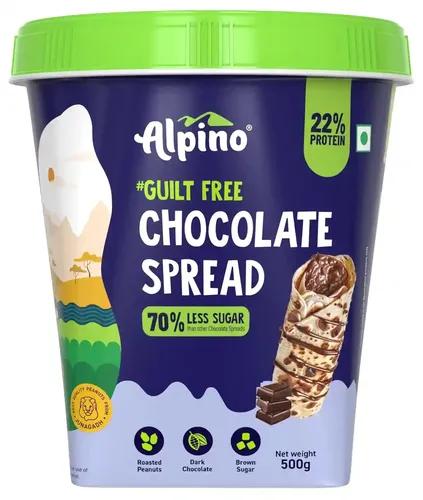 Alpino Health Foods Guilt Free Dark Chocolate Spread 500g – 70% Less added Sugar, 22% Protein, 28% Healthy Fats, No Palm Oil, Gluten-Free - Chocolate Peanut Spread