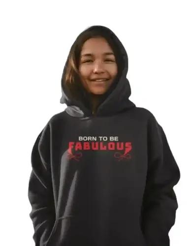 Born to be fabulous - Pullover hooded sweatshirt hoodie for women - Black - S