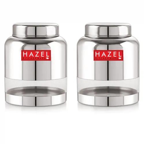 HAZEL Stainless Steel Transparent Container Glossy Finish Airtight See Through Jar Barni Set of 2, 1500 ML, Silver