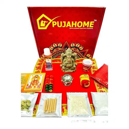 Pujahome Ganesh Puja Samagri Kit for Ganesh Pujan/Ganpati Pooja Kit/Ganesh Chaturthi Puja/Ganesh Pooja with Mitti(Clay) Ganesh Murti(17 Items)