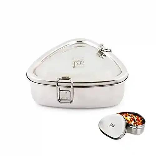 Jvl Stainless Steel Double Layer Triangle Shape Lunch Box With Small Container For Kids, School, College, Office - Medium - Not Leak Proof