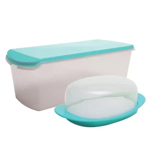 Gluman Big Bread Box With Butter Dish Container | Bread Box And Butter Dish Combo | 100% Food Grade | Dishwasher Safe | Freezer Safe | Recyclable | Reusable (Teal Green) - Polypropylene