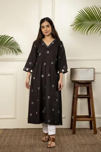 Black Bandhani A-Line Kurta - X-Small