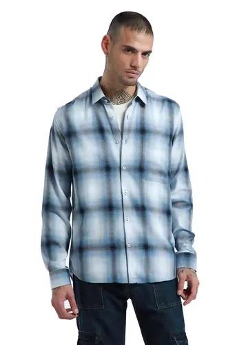 Banana Club Melange Check Soft Blue Shirt- (Medium)