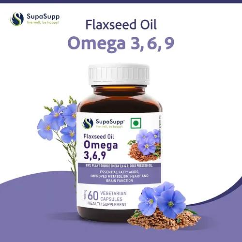 Sri Sri Tattva Supa Supp Flaxseed Oil Omega 3,6,9 60 Veg Cap, 500 Mg - Essential Fatty Acids, Improves Metabolism, Heart And Brain Function | Health Supplement