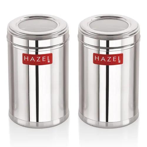 HAZEL Stainless Steel Kitchen Container with Transparent Lid | Top See Through Kitchen Container Set with Matt Finish | Multipurpose Container for Kitchen Storage, 1100 ML, Set of 2