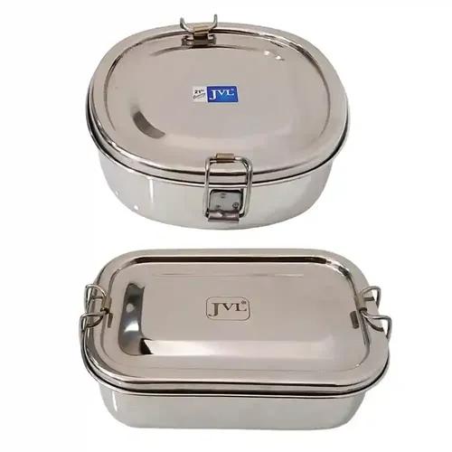 Jvl Stainless Steel Rectangular Not Leak Proof Lunch Box With Inner Plate & Small & Chakra Shape Single Layer Lunch Box With Inner Plate - Set Of 2