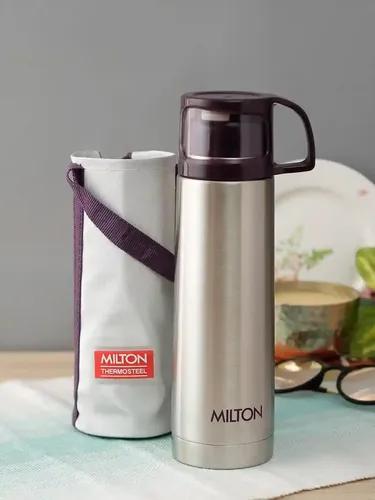 Milton Glassy 1000 Thermosteel 24 Hours Hot and Cold Water Bottle with Drinking Cup Lid, 1 Litre, Purple | Leak Proof | Office Bottle | Gym Bottle | Home | Kitchen | Hiking | Trekking | Travel Bottle