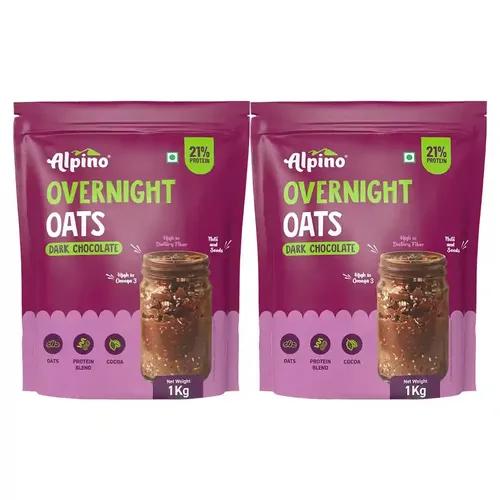 Alpino Health Foods  Super Overnight Oats Dark Chocolate 2kg (Pack of 2) - 21g Protein Overnight Rolled Oats, Protein, As Seen on Shark Tank India