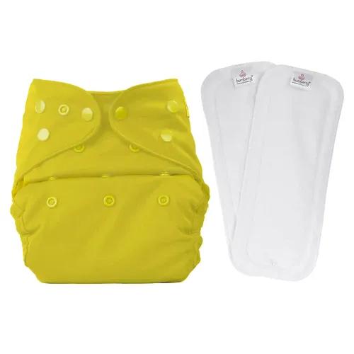 Bumberry Cloth Diaper Cover with 2 Wet Free Inserts Perfect for Babies Between 6-36 Months, 7 to 15 Kgs, Yellow (Adjustable, Washable & Reusable, Snap Fit Diaper Cover with 2 Soakers)